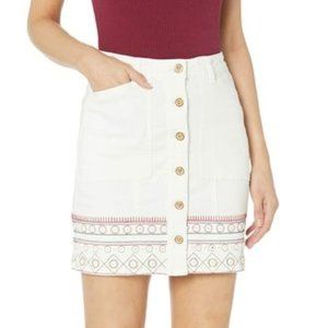 Desigual Exotic Jeans Embroidered Sequin Denim Skirt Lion Buttons White Size 26